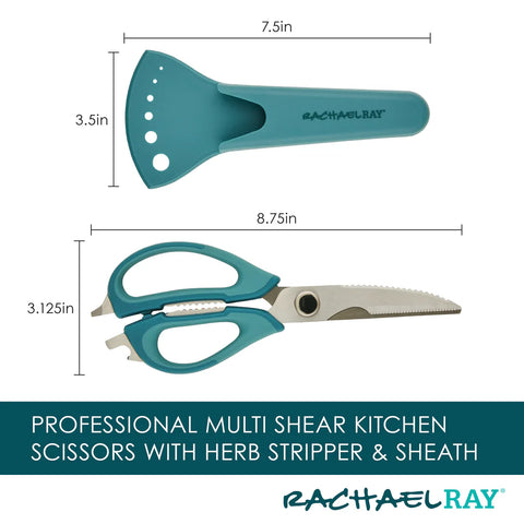 Multi Shear Kitchen Scissors with Herb Stripper and Sheath Agave Blue