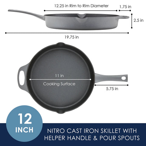 12-Inch NITRO Cast Iron Skillet Gray