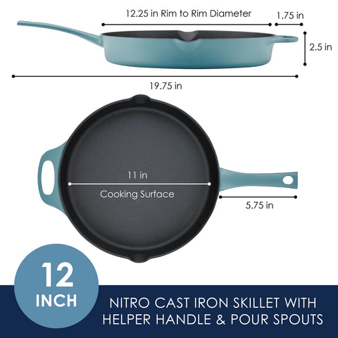 12-Inch NITRO Cast Iron Skillet Agave Blue