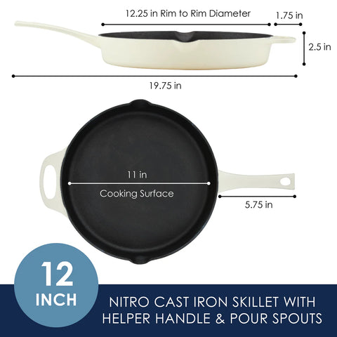 12-Inch NITRO Cast Iron Skillet Almond
