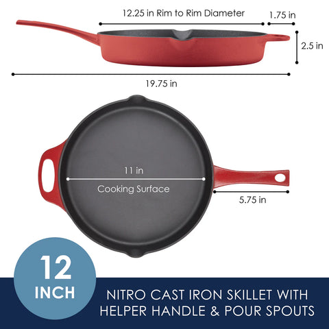 12-Inch NITRO Cast Iron Skillet Red