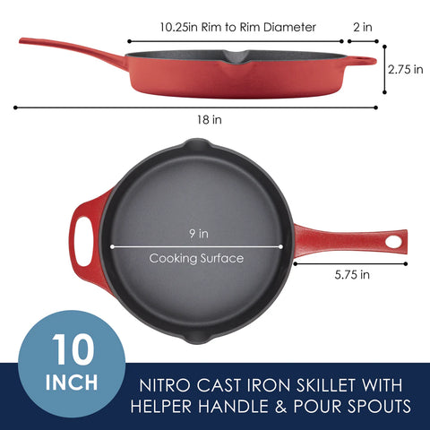 10-Inch NITRO Cast Iron Skillet Red