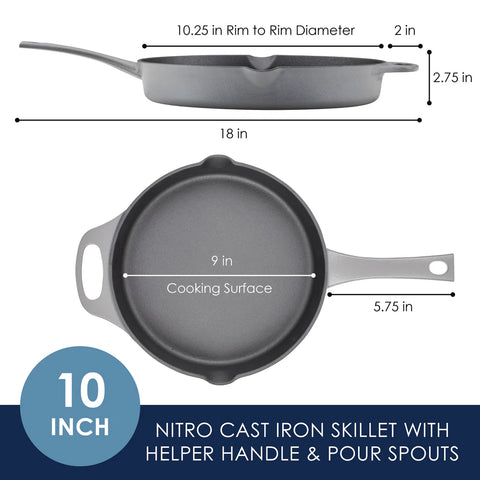 10-Inch NITRO Cast Iron Skillet Gray
