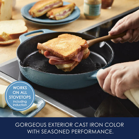 10-Inch NITRO Cast Iron Skillet Agave Blue