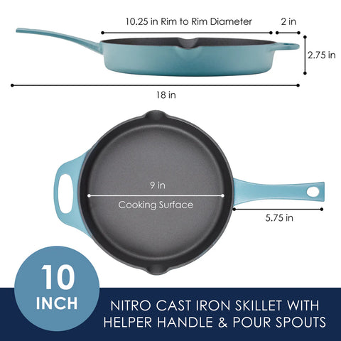 10-Inch NITRO Cast Iron Skillet Agave Blue
