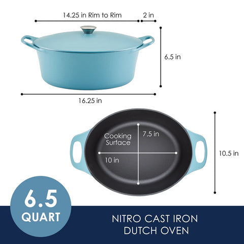 6.5-Quart NITRO Cast Iron Dutch Oven Agave Blue