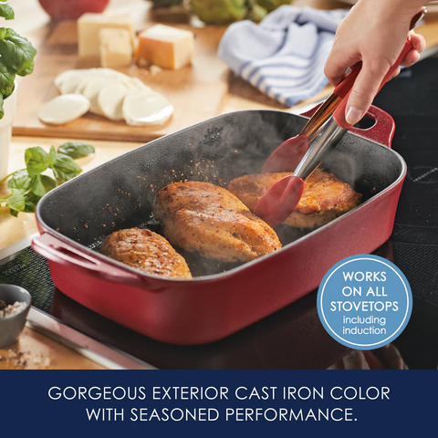 9-Inch x 13-Inch NITRO Cast Iron Roasting Pan Red