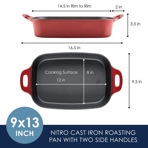 9-Inch x 13-Inch NITRO Cast Iron Roasting Pan Red