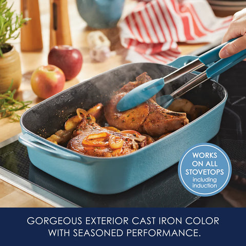 9-Inch x 13-Inch NITRO Cast Iron Roasting Pan Agave Blue
