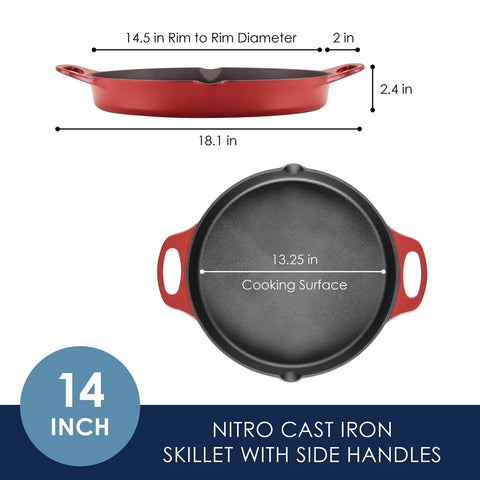14-Inch NITRO Cast Iron Skillet Red