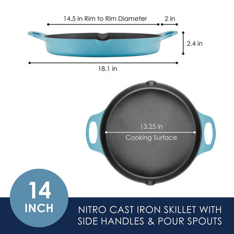 14-Inch NITRO Cast Iron Skillet Agave Blue