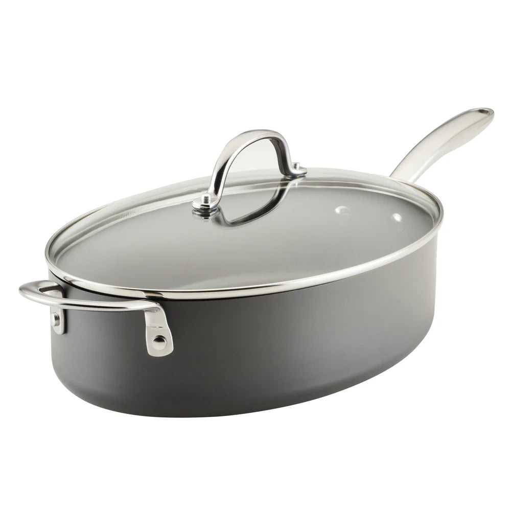 5-Quart Professional Hard Anodized Nonstick Oval Sauté Pan with Lid 5 Quart Gray