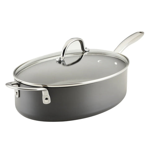 5-Quart Professional Hard Anodized Nonstick Oval Sauté Pan with Lid 5 Quart Gray