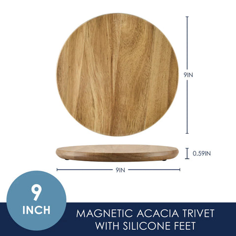 9-Inch Acacia Wood Magnetic Trivet Wood