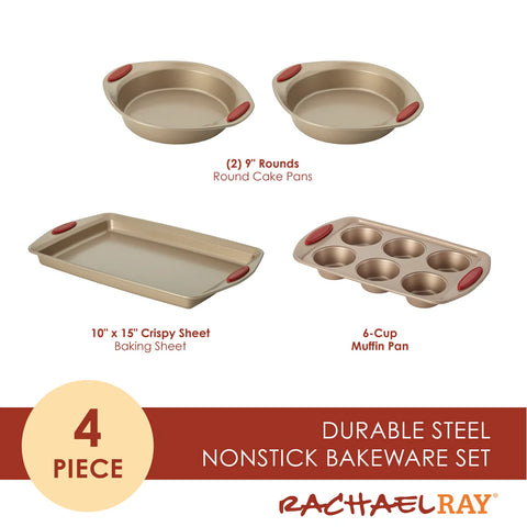 4-Piece Nonstick Bakeware Set Cranberry Red