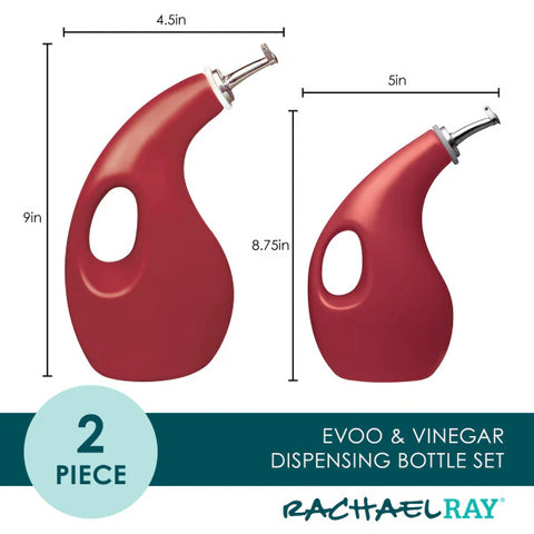 2-Piece EVOO and Vinegar Bottle Set Red