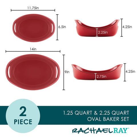 1.25-Qt & 2.25-Qt. Oval Baker Set Red