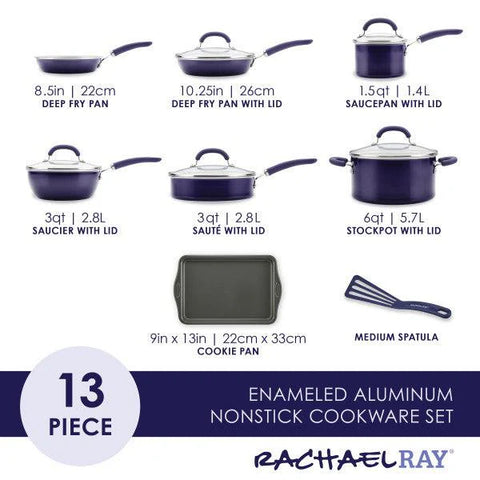 13-Piece Create Delicious Nonstick Induction Cookware Set Purple Shimmer