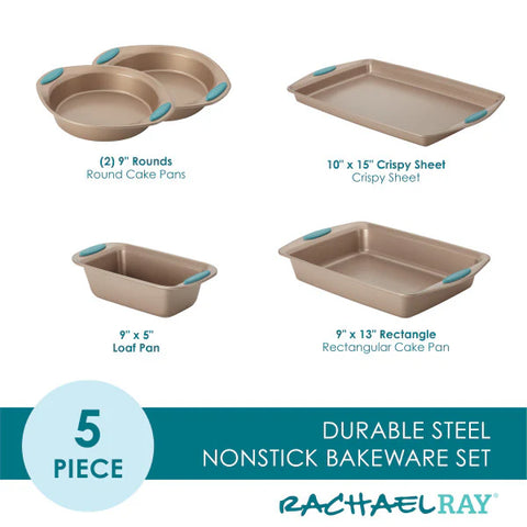 5-Piece Nonstick Bakeware Set Agave Blue