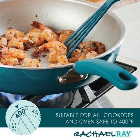 Create Delicious Nonstick Induction Deep Frying Pans Teal Shimmer 12.5-Inch