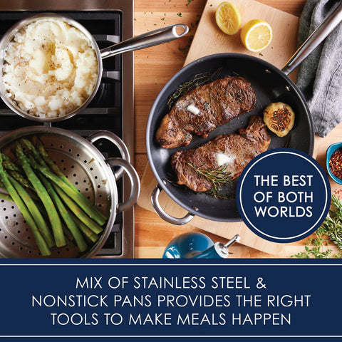 11- Piece Professional Hard-Anodized Nonstick and Induction Stainless Steel Cookware Set Mixed Colors