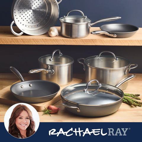 11- Piece Professional Hard-Anodized Nonstick and Induction Stainless Steel Cookware Set Mixed Colors