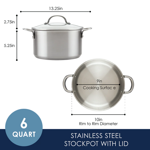 6-Quart Stainless Steel Induction Stockpot with Lid Stainless Steel