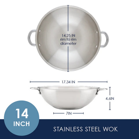 14-Inch Stainless Steel Induction Wok Stainless Steel
