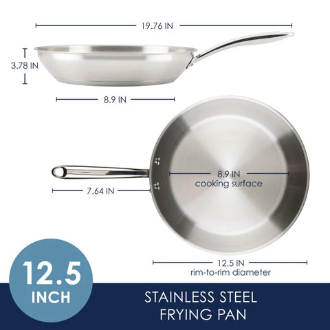 12.5-Inch Stainless Steel Frying Pan Stainless Steel