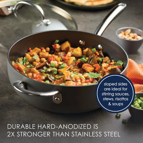 4-Quart Professional Hard Anodized Nonstick Saucier with Lid Gray