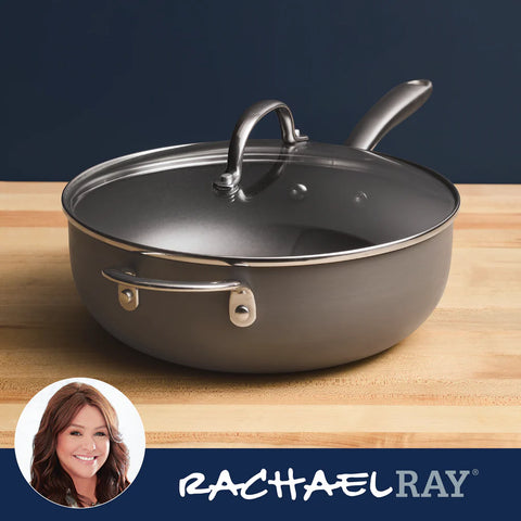 4-Quart Professional Hard Anodized Nonstick Saucier with Lid Gray