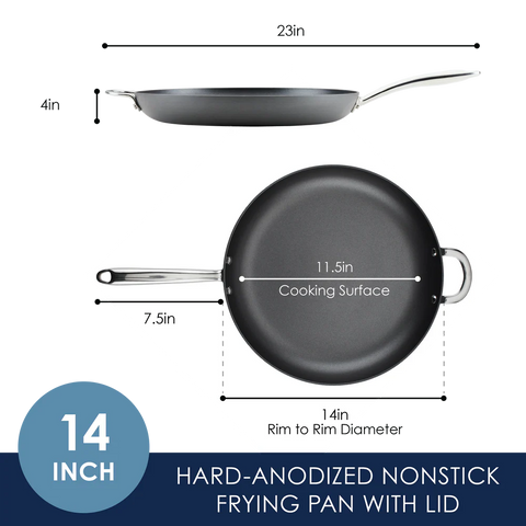14-Inch Professional Hard Anodized Nonstick Frying Pan Gray