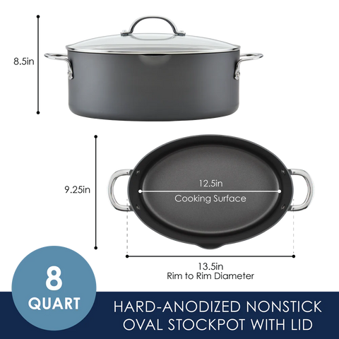 8-Quart Professional Nonstick Oval Hard Anodized Stockpot Gray