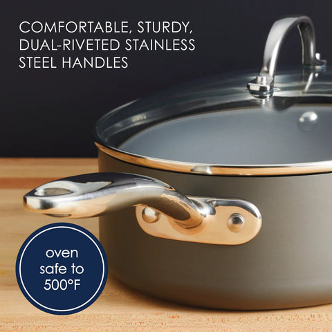 5-Quart Professional Hard Anodized Nonstick Oval Sauté Pan with Lid 5 Quart Gray