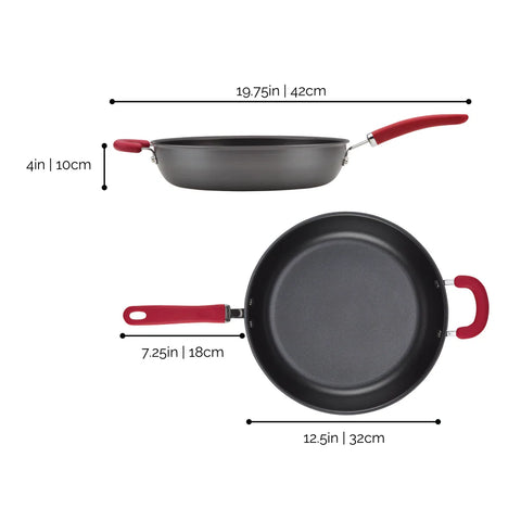 12.5-Inch Create Delicious Anodized Nonstick Induction Deep Frying Pan with Helper Handle Red