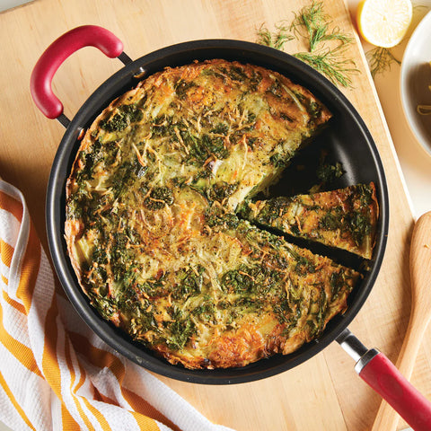 12.5-Inch Create Delicious Anodized Nonstick Induction Deep Frying Pan with Helper Handle Red