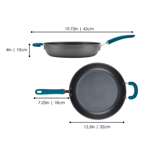 12.5-Inch Create Delicious Anodized Nonstick Induction Deep Frying Pan with Helper Handle Teal