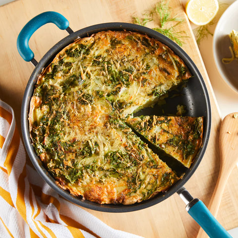 12.5-Inch Create Delicious Anodized Nonstick Induction Deep Frying Pan with Helper Handle Teal