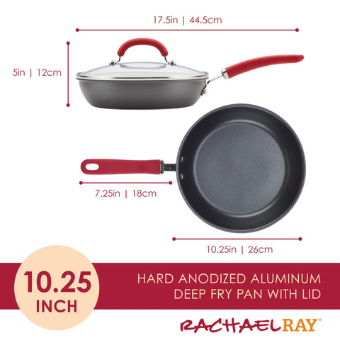 10.25-Inch Create Delicious Hard Anodized Nonstick Induction Covered Deep Frying Pan Red