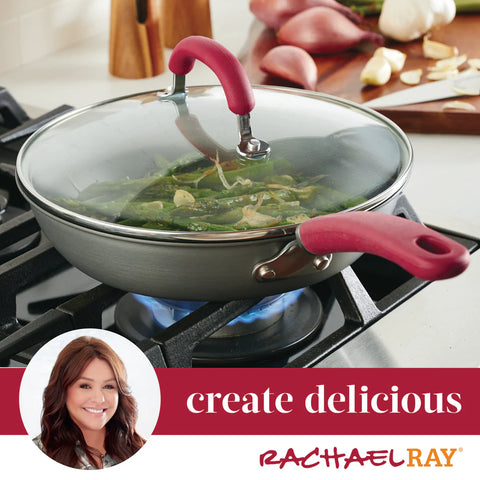 10.25-Inch Create Delicious Hard Anodized Nonstick Induction Covered Deep Frying Pan Red