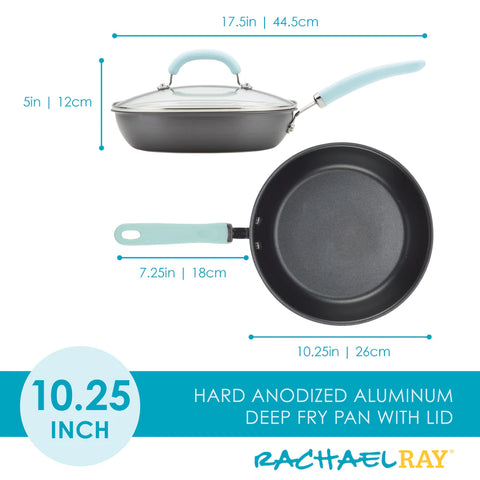 10.25-Inch Create Delicious Hard Anodized Nonstick Induction Covered Deep Frying Pan Light Blue