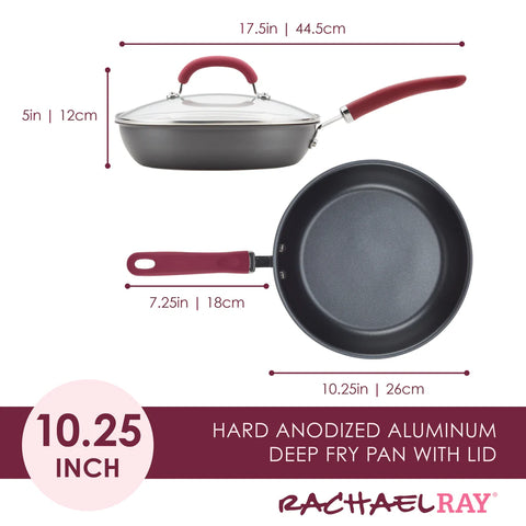 10.25-Inch Create Delicious Hard Anodized Nonstick Induction Covered Deep Frying Pan Burgundy