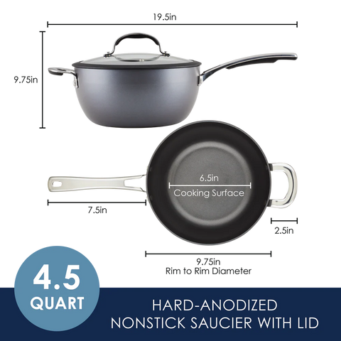 4.5-Quart Cook + Create Hard Anodized Nonstick Saucier Pan with Lid and Helper Handle Black