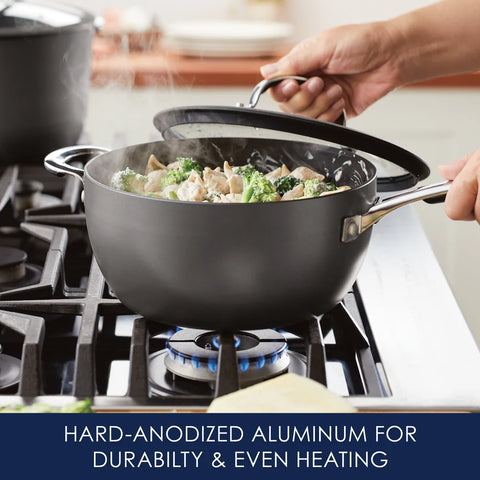 4.5-Quart Cook + Create Hard Anodized Nonstick Saucier Pan with Lid and Helper Handle Black