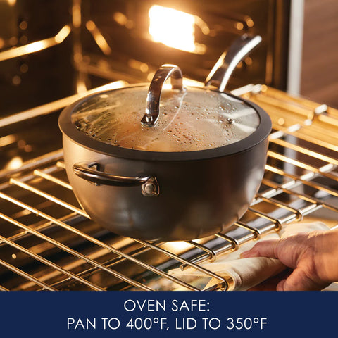 4.5-Quart Cook + Create Hard Anodized Nonstick Saucier Pan with Lid and Helper Handle Black
