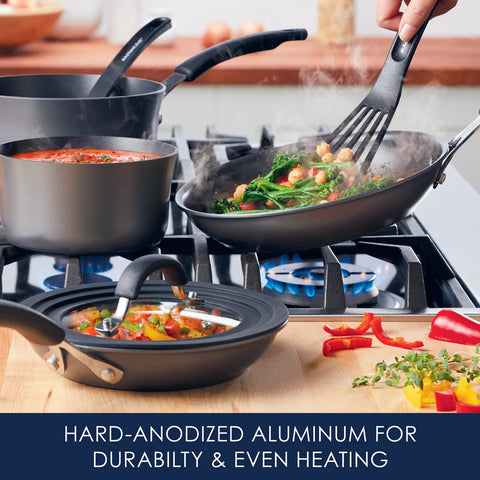 10-Piece Cook + Create Hard Anodized Nonstick Cookware Set Black