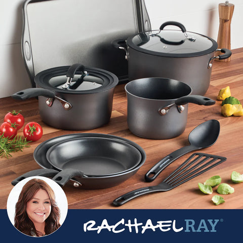 10-Piece Cook + Create Hard Anodized Nonstick Cookware Set Black