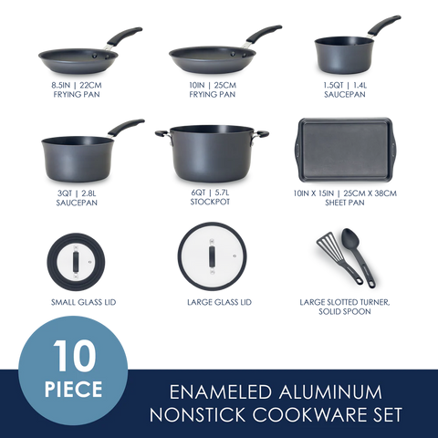 10-Piece Cook + Create Hard Anodized Nonstick Cookware Set Black