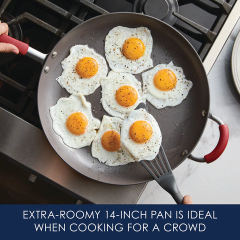 14-Inch Cucina Hard Anodized Nonstick Frying Pan with Helper Handle Cranberry Red