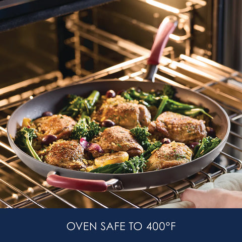 14-Inch Cucina Hard Anodized Nonstick Frying Pan with Helper Handle Cranberry Red